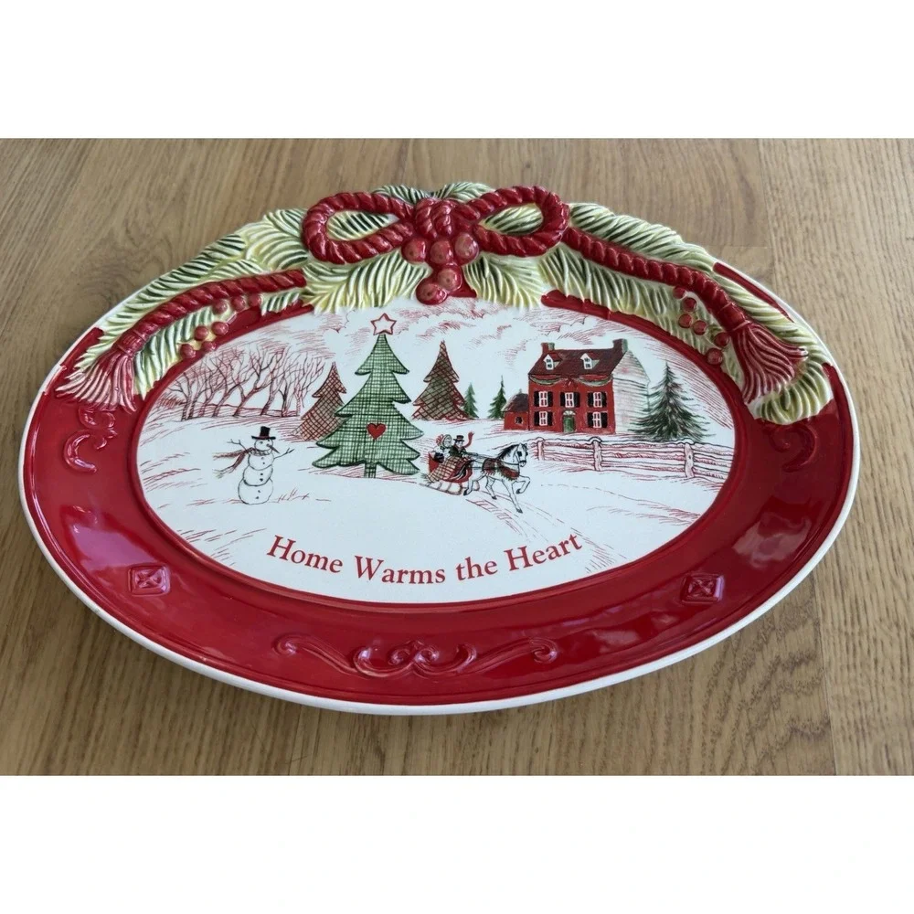 Fitz and Floyd Home Warms The heart Christmas Holiday Cookie Platter